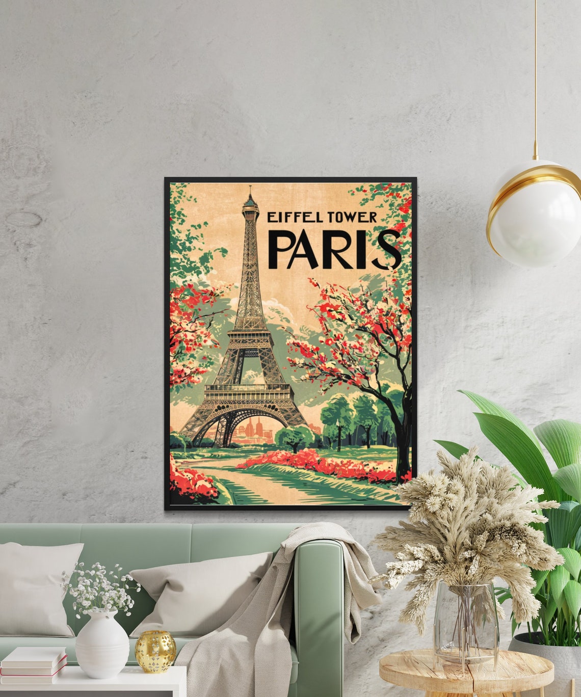 Eiffel Tower Paris Vintage Cherry Blossom Retro Travel Poster - Image 3