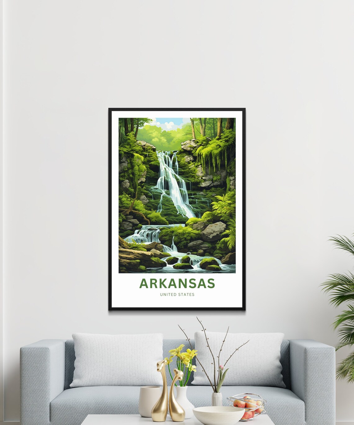 Arkansas Mossy Waterfall Grotto Fern Rocks Forest Travel Poster - Image 3