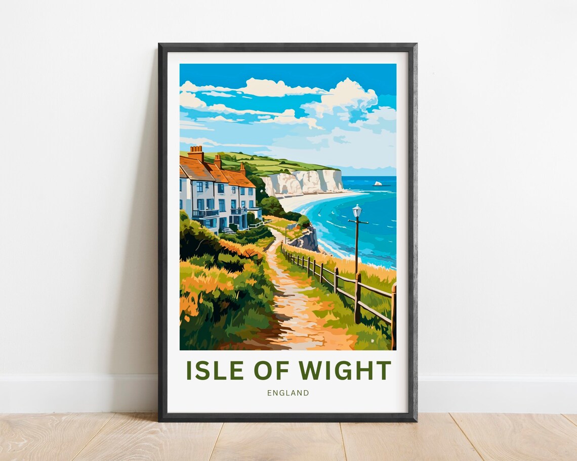 Isle of Wight England Beach Cottages White Cliff Path Poster