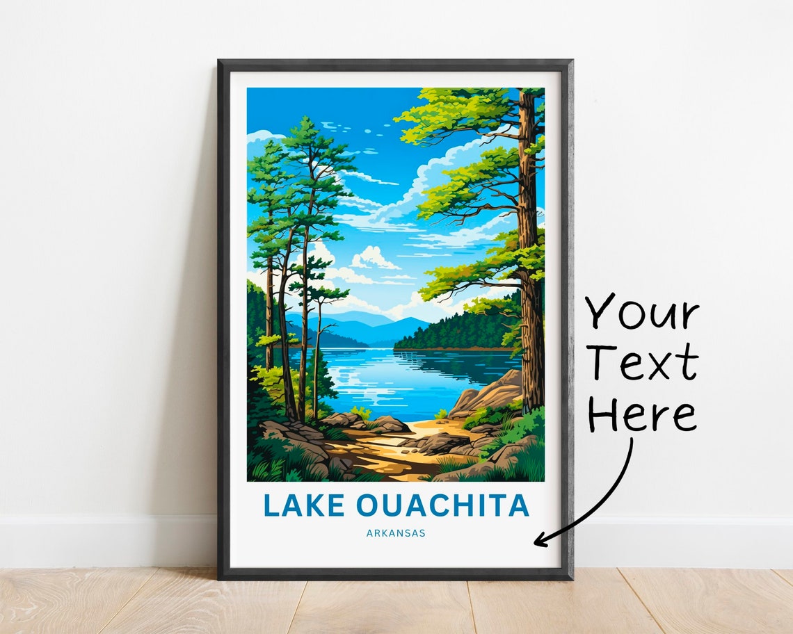 Lake Ouachita Arkansas Pine Lake Scene Custom Text Travel Poster Art
