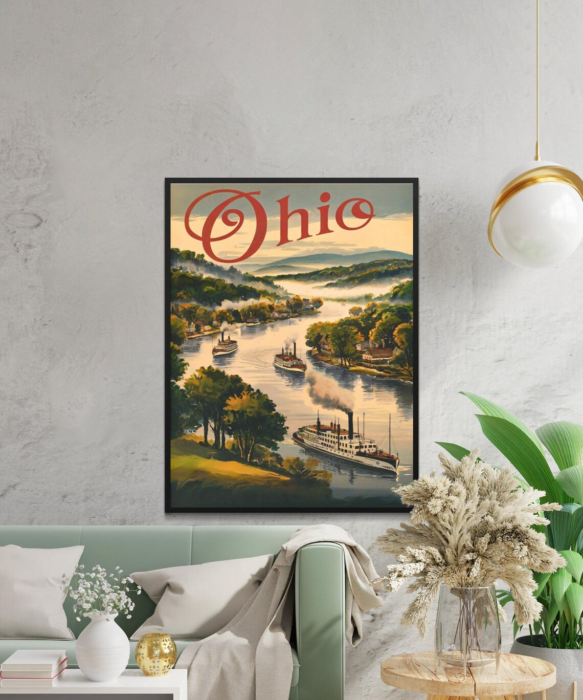 Ohio River Steamboats Vintage Retro Paddleboat Travel Poster - Image 2