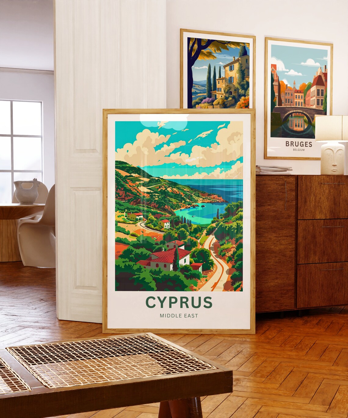 Cyprus Hillside Village Red Roof Houses Vintage Travel Art Poster - Image 5