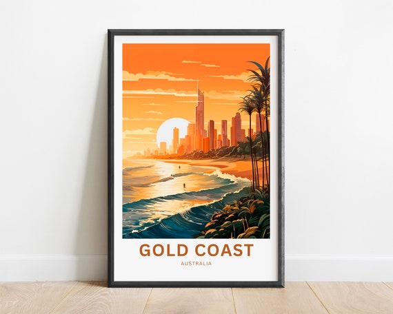 Gold Coast Travel Print Poster Queensland Australia Wall Art Framed Present Gift Personalizedcustom