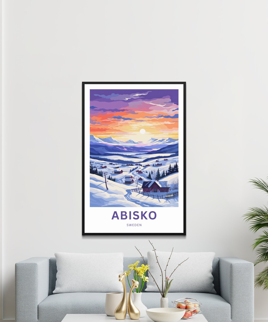 Abisko Sweden Arctic Winter Village Glowing Red Cabins Poster - Image 3