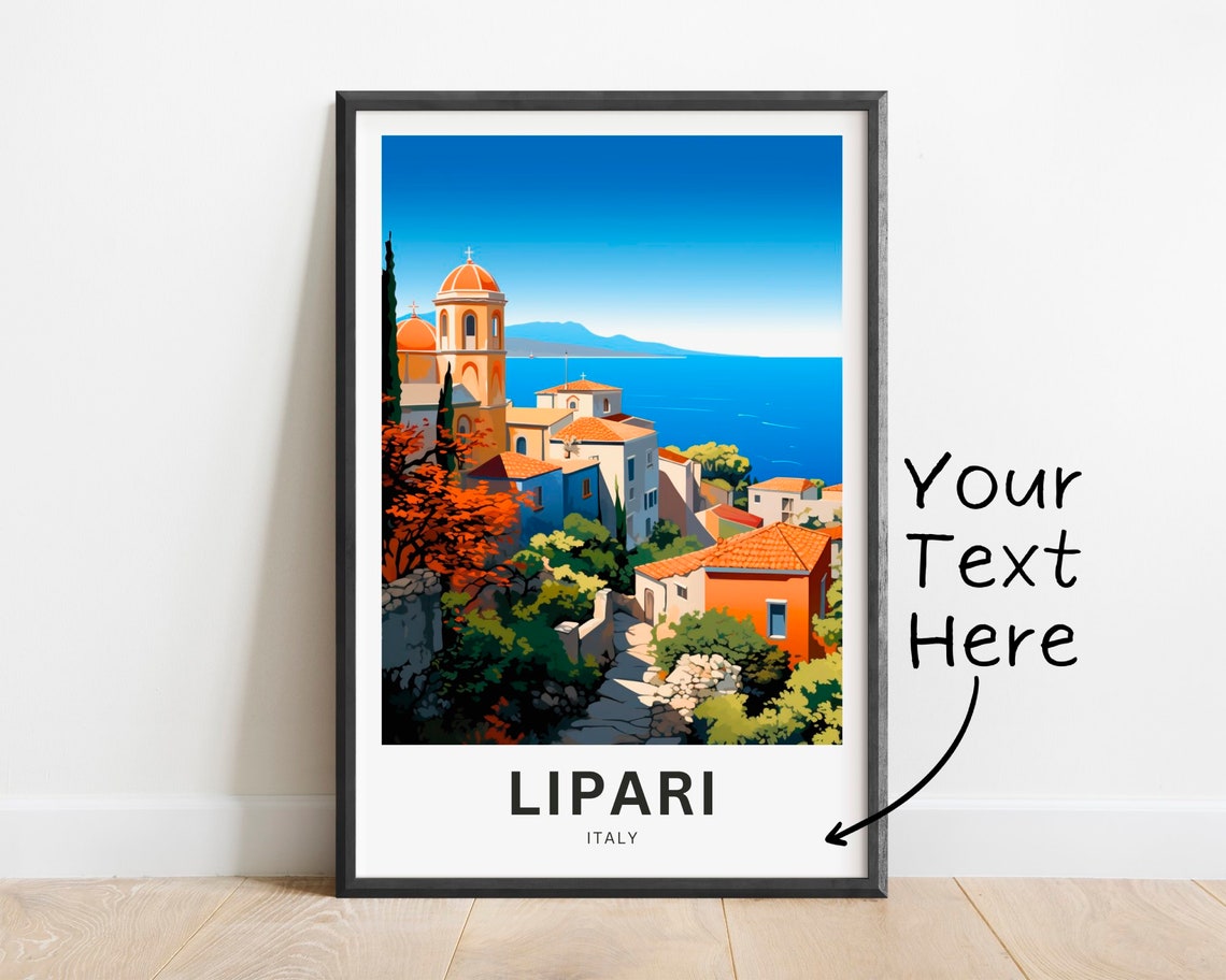 Personalized Lipari Italy Cathedral Seaside Illustrated Travel Poster