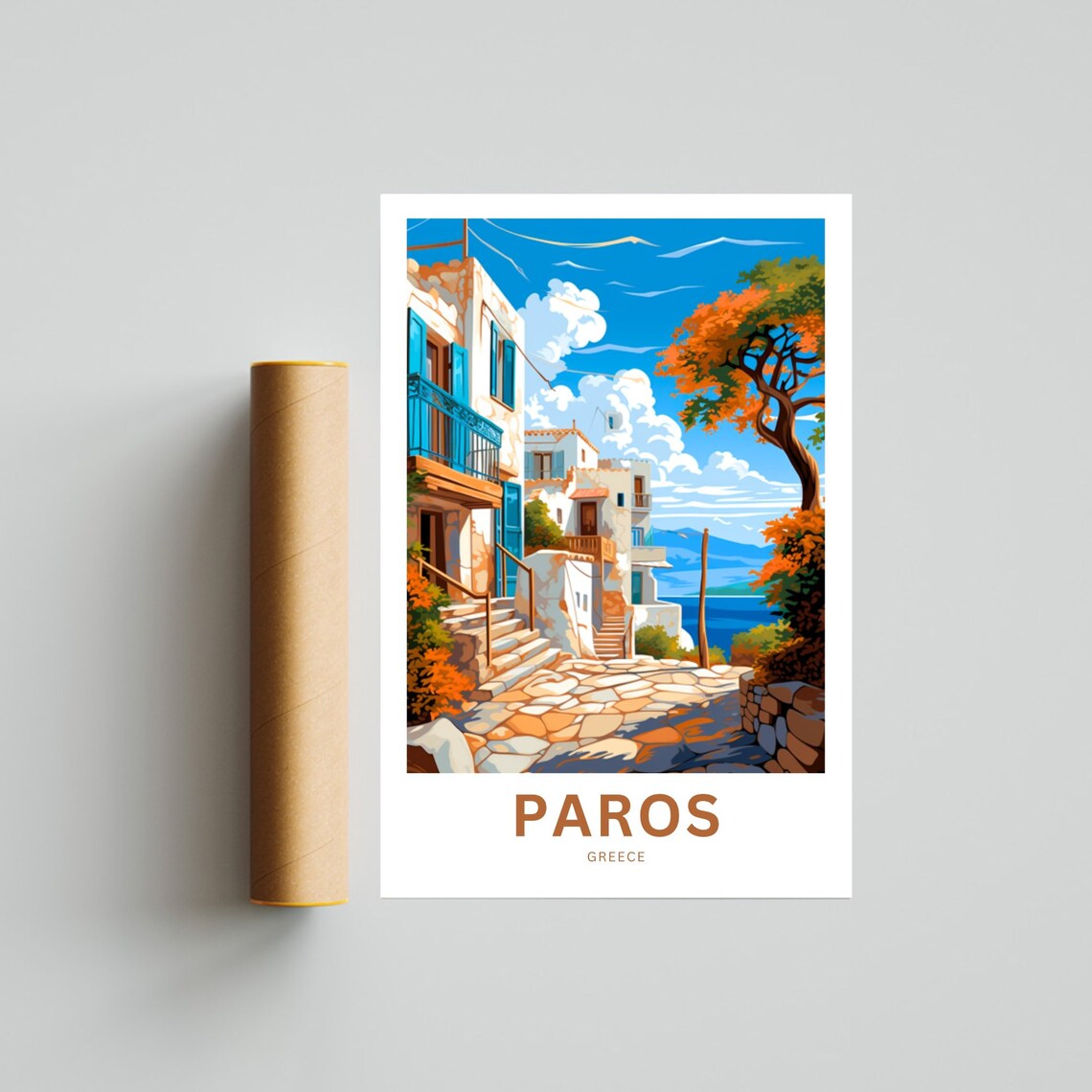 Personalized Paros Greece White Village Island Travel Poster - Image 4