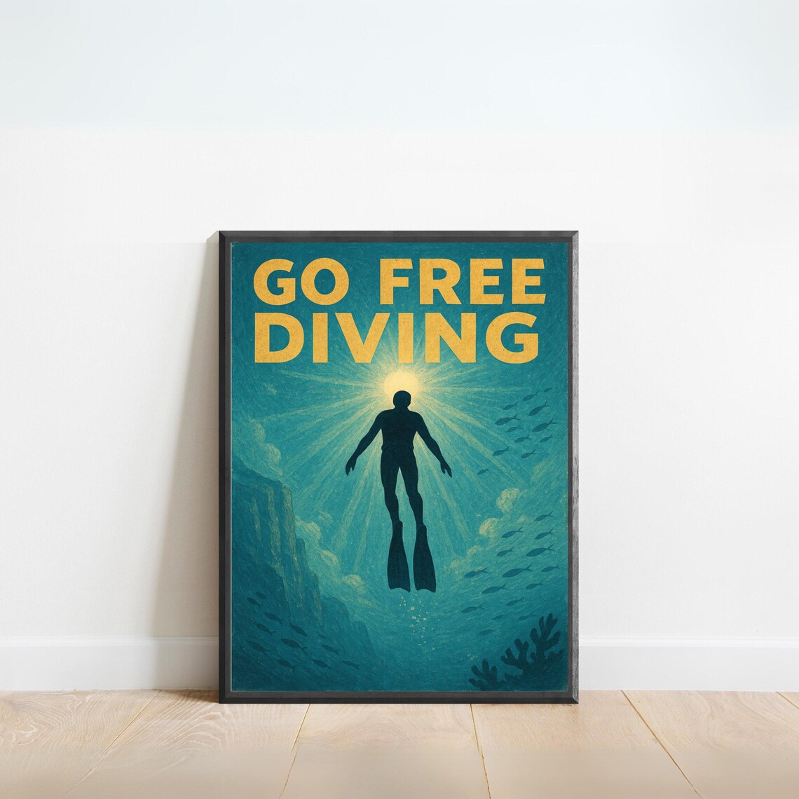 Go Free Diving Vintage Adventure Ocean Freediver Sports Poster