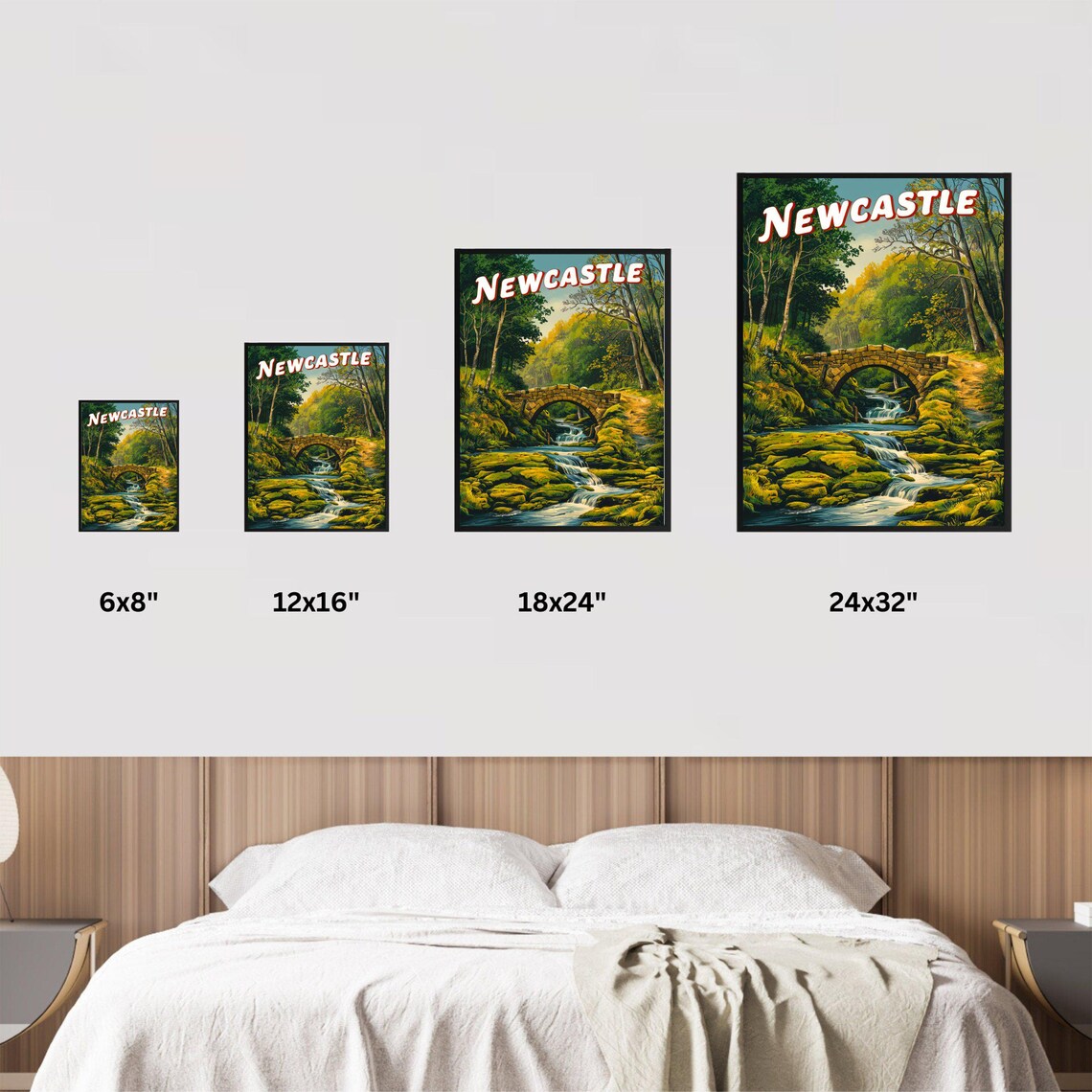 Newcastle Stone Bridge Woodland Stream Waterfall Vintage Travel Poster - Image 2