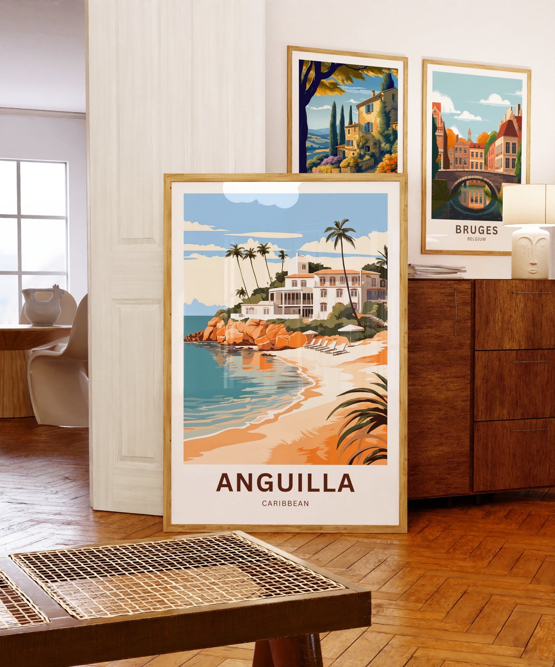 Anguilla Caribbean Seaside Villa Beach Loungers Vintage Travel Poster - Image 5