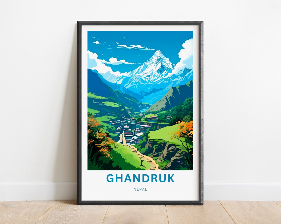Ghandruk Nepal Himalayan Village Mountain Peak Travel Poster