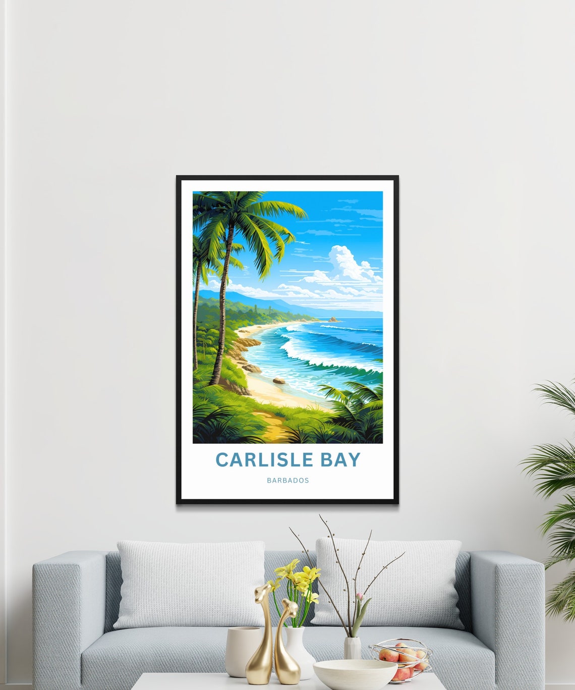 Carlisle Bay Barbados Personalized Palm Beach Surf Travel Poster - Image 3