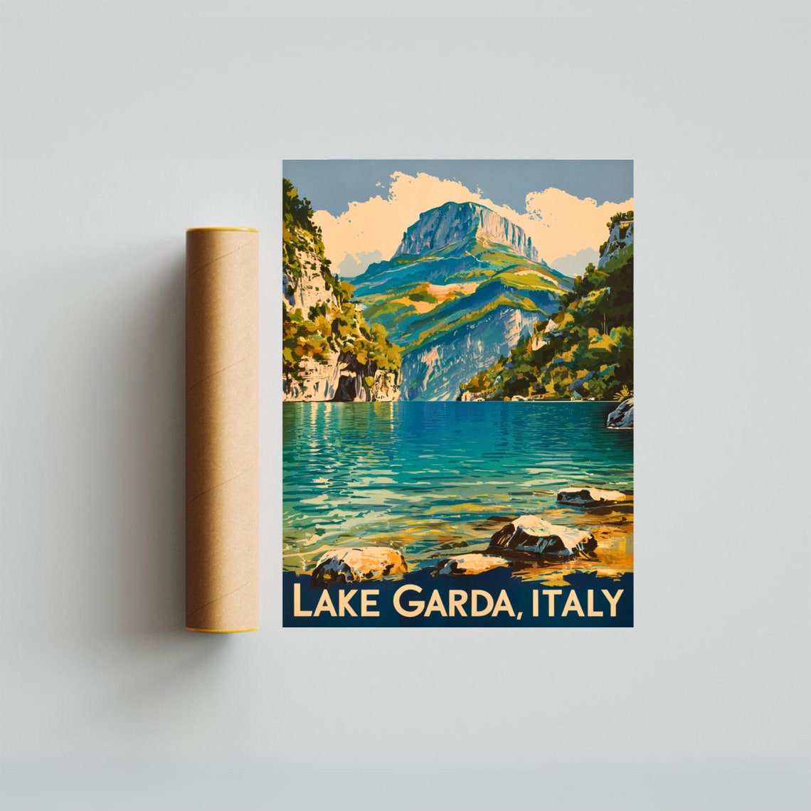 Lake Garda Italy Rocky Shore Mountain Lake View Vintage Poster - Image 3