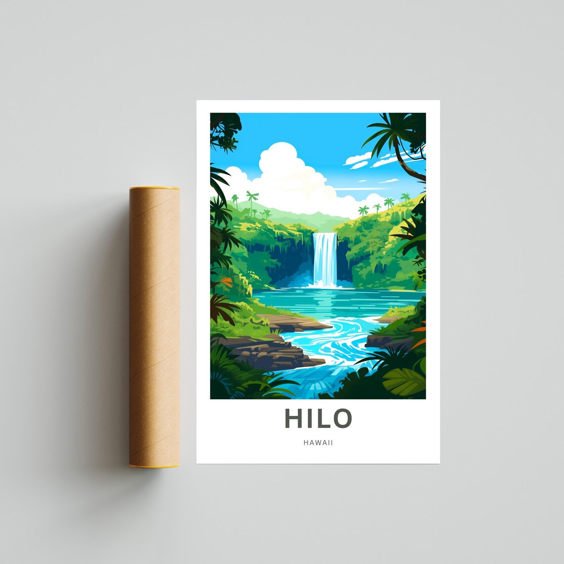 Hilo Hawaii Tropical Waterfall Palm Trees Vintage Travel Poster - Image 4