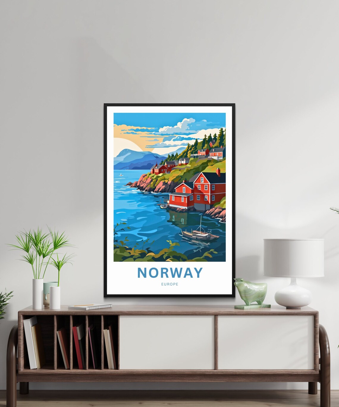 Personalized Norway Travel Poster Coastal Village Fjord Sunset Scene - Image 2