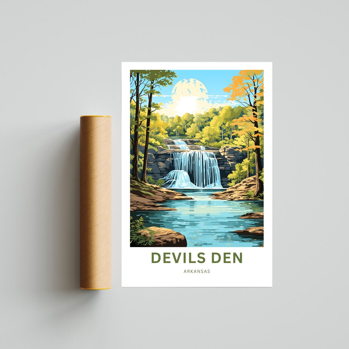 Devils Den Arkansas Sunrise Waterfall Autumn Forest Travel Poster - Image 4