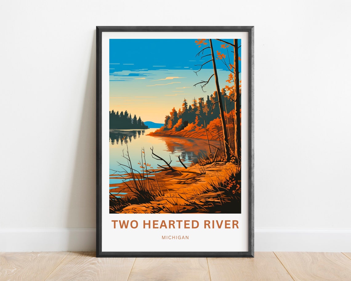 Two Hearted River Michigan Autumn Shoreline Personalized Poster - Image 2