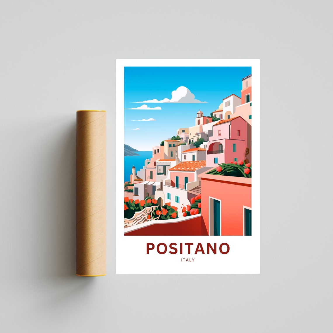 Positano Italy Pastel Cliffside Houses Bougainvillea Travel Poster - Image 4