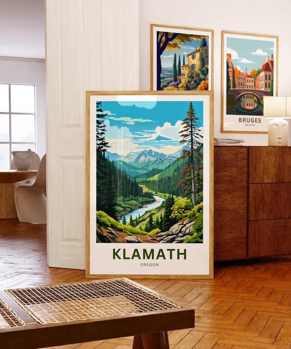 Klamath Oregon Evergreen Forest River Scene Vintage Travel Poster - Image 5