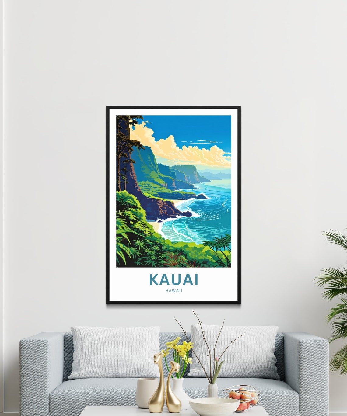 Kauai Hawaii Dramatic Sea Cliffs Jungle Coast Travel Poster Art - Image 3