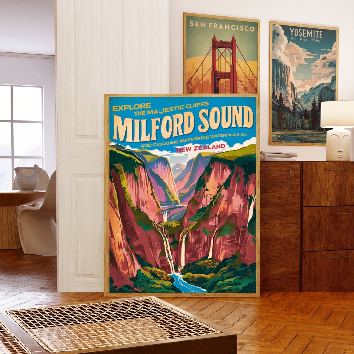 Milford Sound Vintage Travel Poster Milford Sound Print New Zealand Wall Art Framed Present Gift New Zealand Present - Image 5