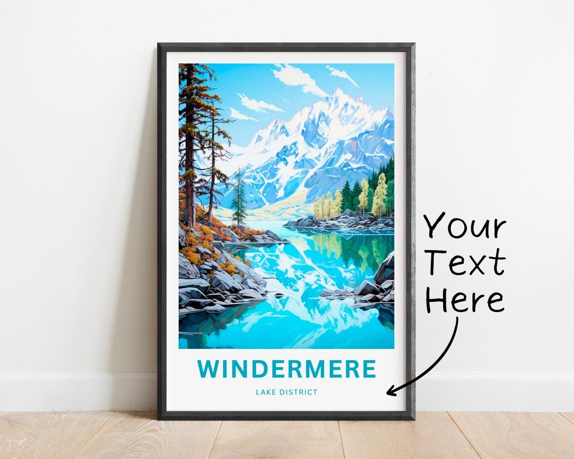 Personalized Windermere Lake District Snow Peak Travel Poster