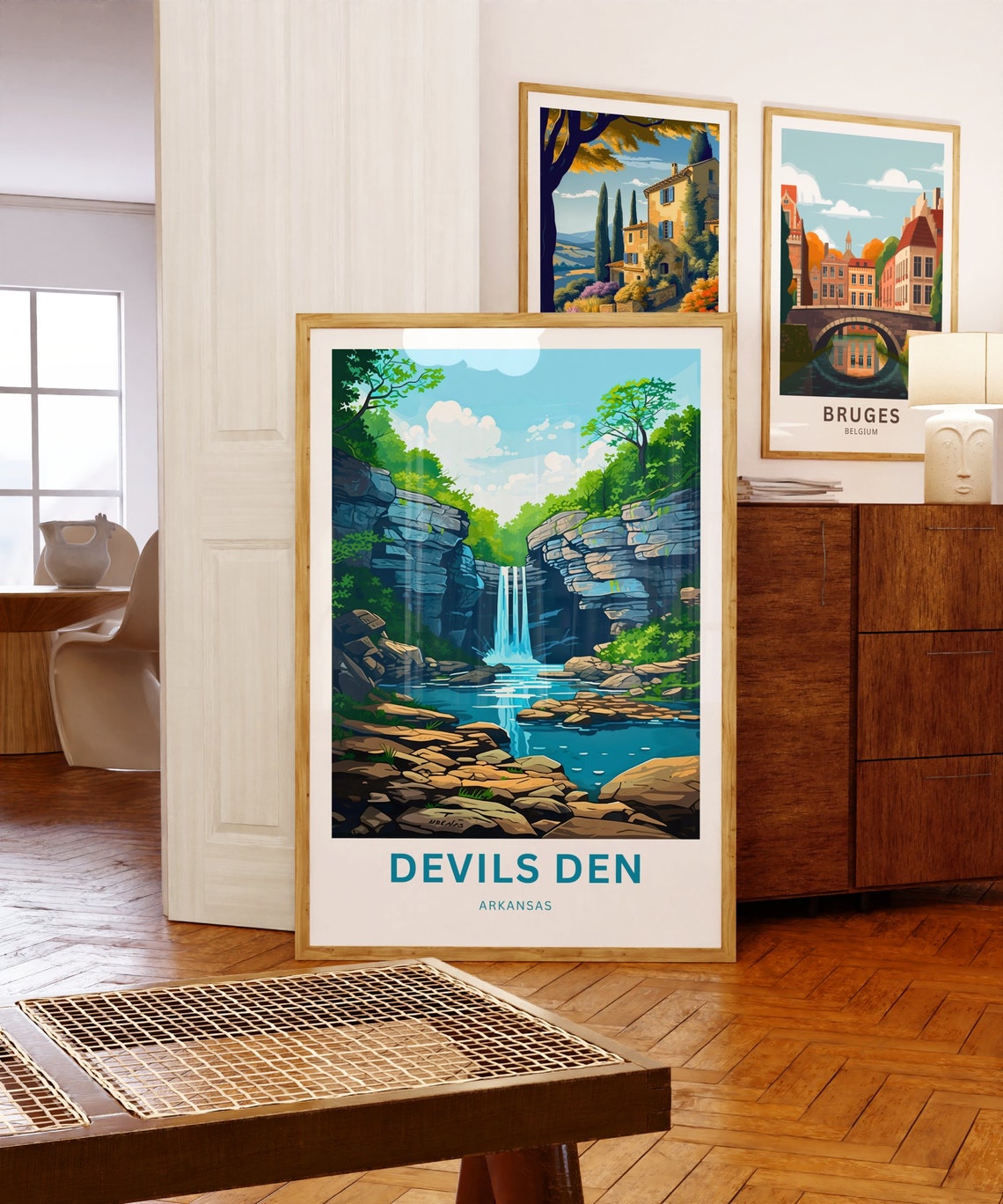Devils Den Arkansas Gorge Waterfall Travel Illustration Poster - Image 5