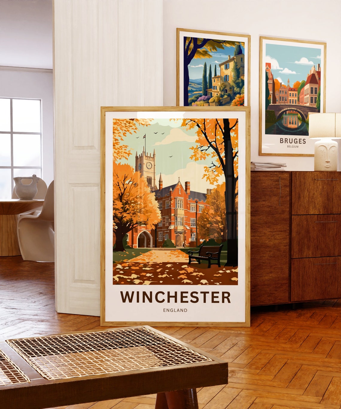 Winchester England Autumn Red Brick Clock Tower Campus Poster - Image 5