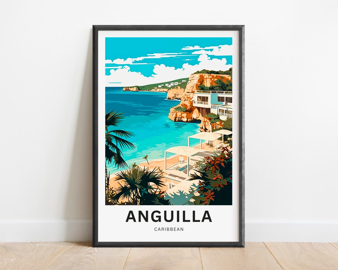 Anguilla Travel Print Anguilla Poster Caribbean Wall Art Framed Present Gift Caribbean Present