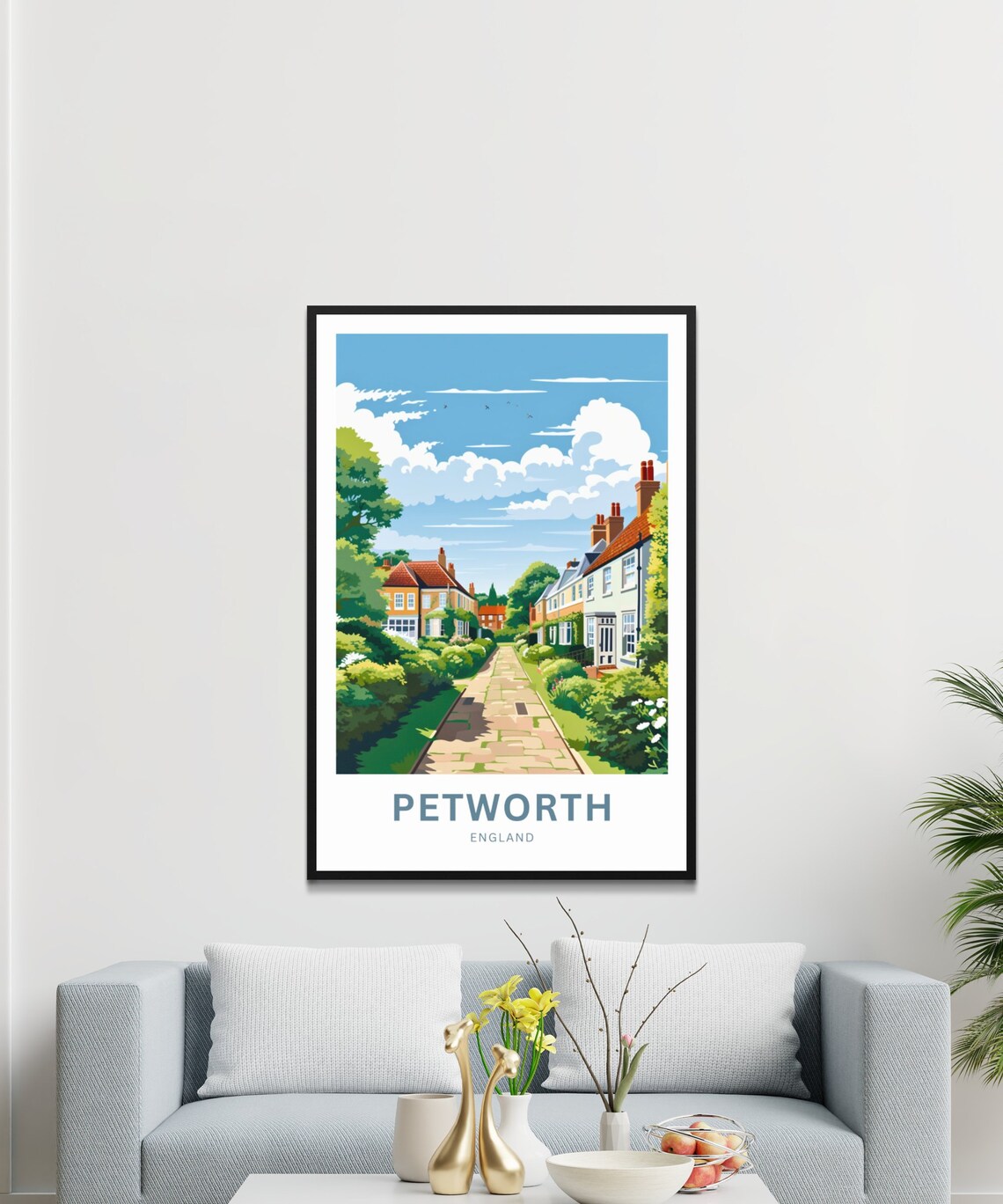 Petworth England Charming Cobbled Lane Cottage Village Travel Poster - Image 3