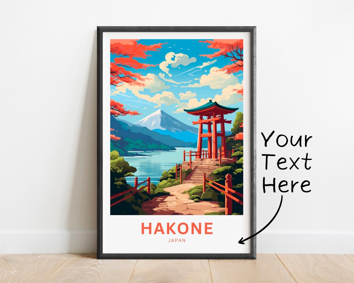 Hakone Japan Mt Fuji Shrine Gate Lake View Custom Text Poster