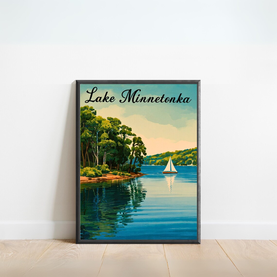 Lake Minnetonka Sailboat Lakeside Sunset Vintage Travel Poster