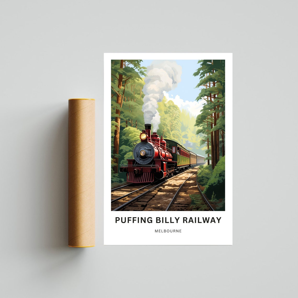 Personalized Puffing Billy Railway Steam Train Custom Text Poster - Image 4