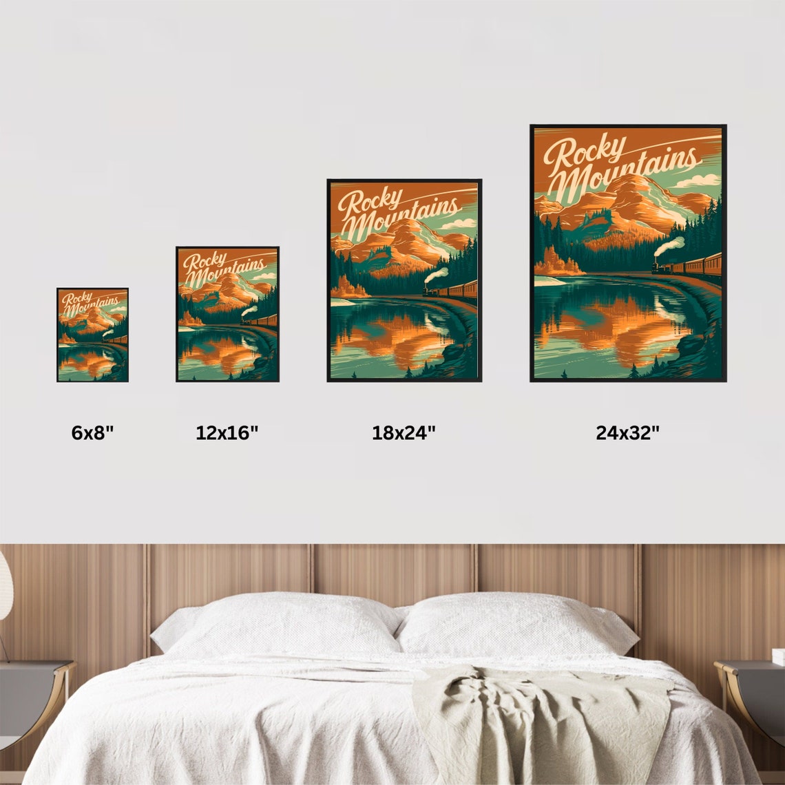 Rocky Mountains Vintage Train Lake Reflection Retro Travel Poster - Image 3