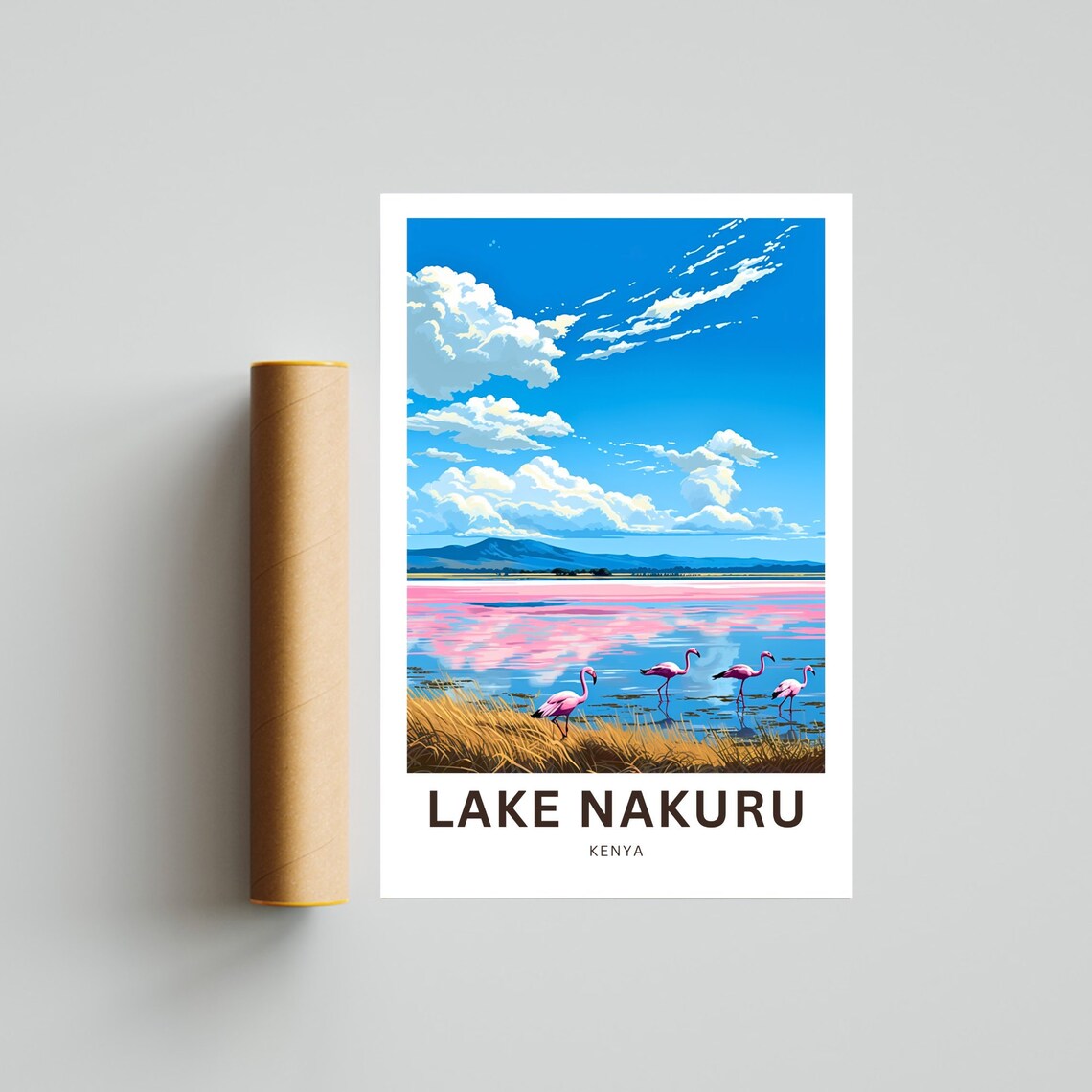 Lake Nakuru Kenya Pink Flamingos Shimmering Lake Travel Poster - Image 4