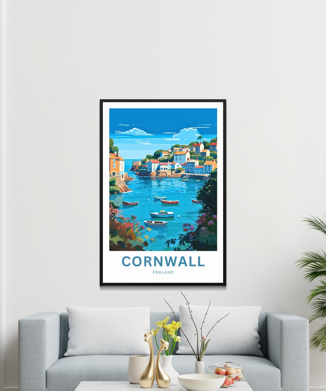 Cornwall England Charming Fishing Harbor Village Scene Poster - Image 3