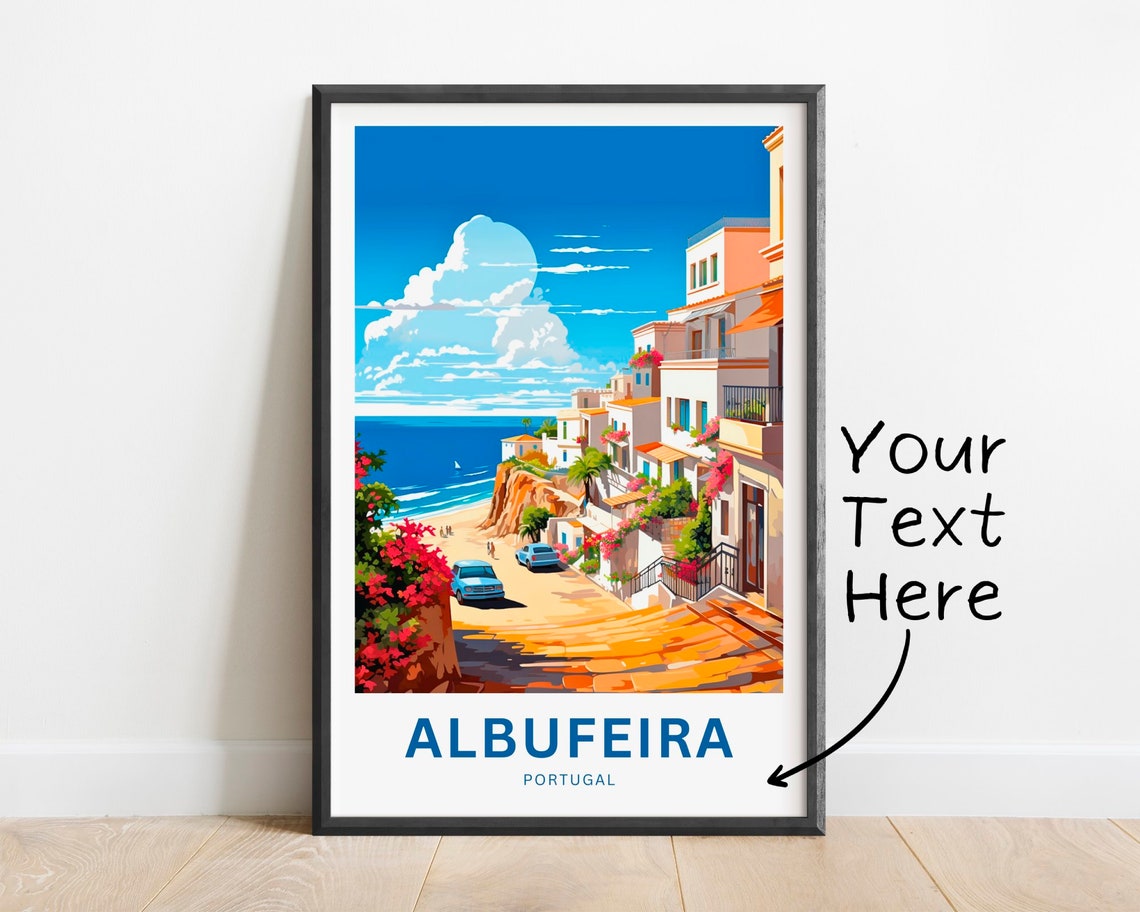 Personalized Scenic Albufeira Portugal Cliff Beach Travel Poster