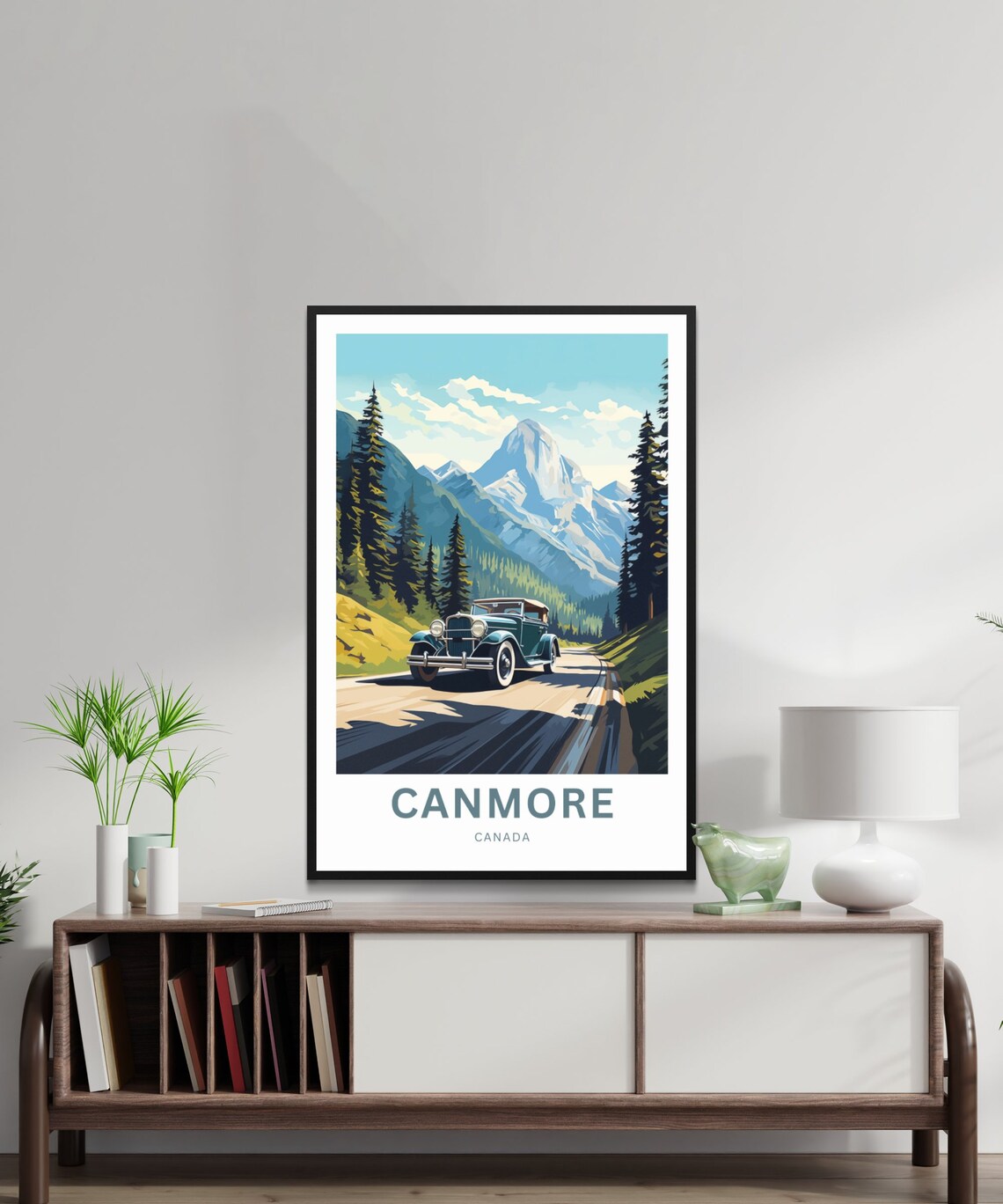 Canmore Canada Vintage Car Mountain Road Pine Forest Travel Poster - Image 2
