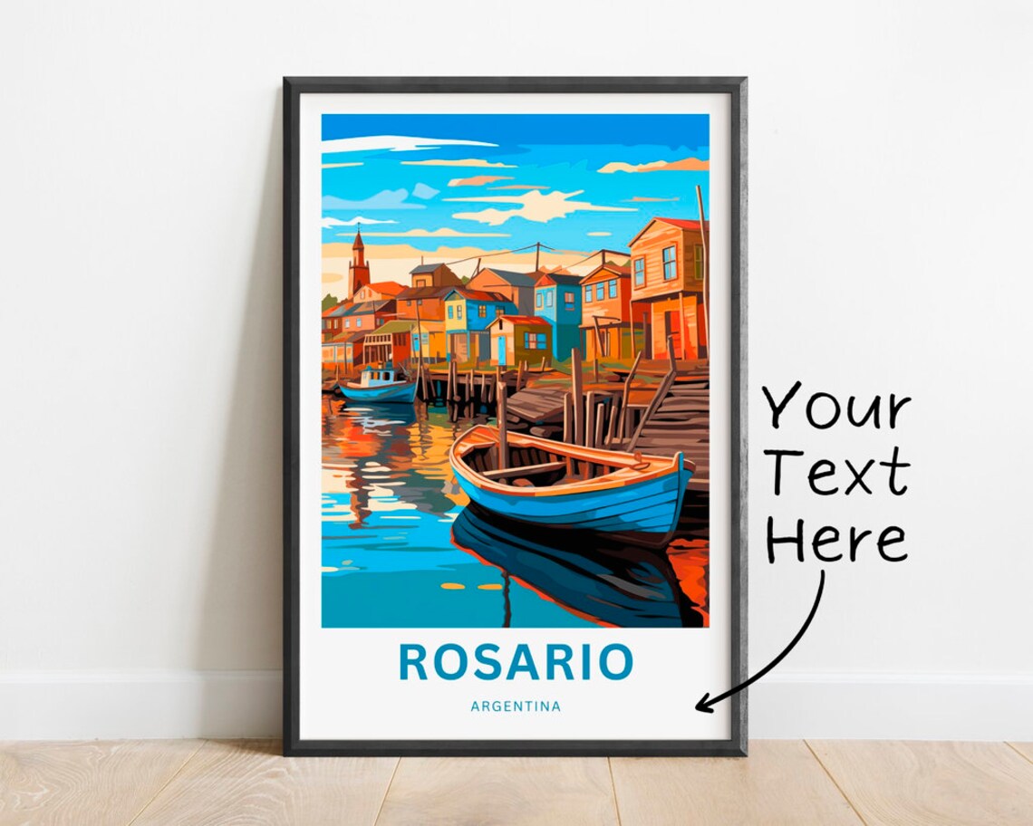 Rosario Argentina Waterfront Boats Custom Text Travel Poster