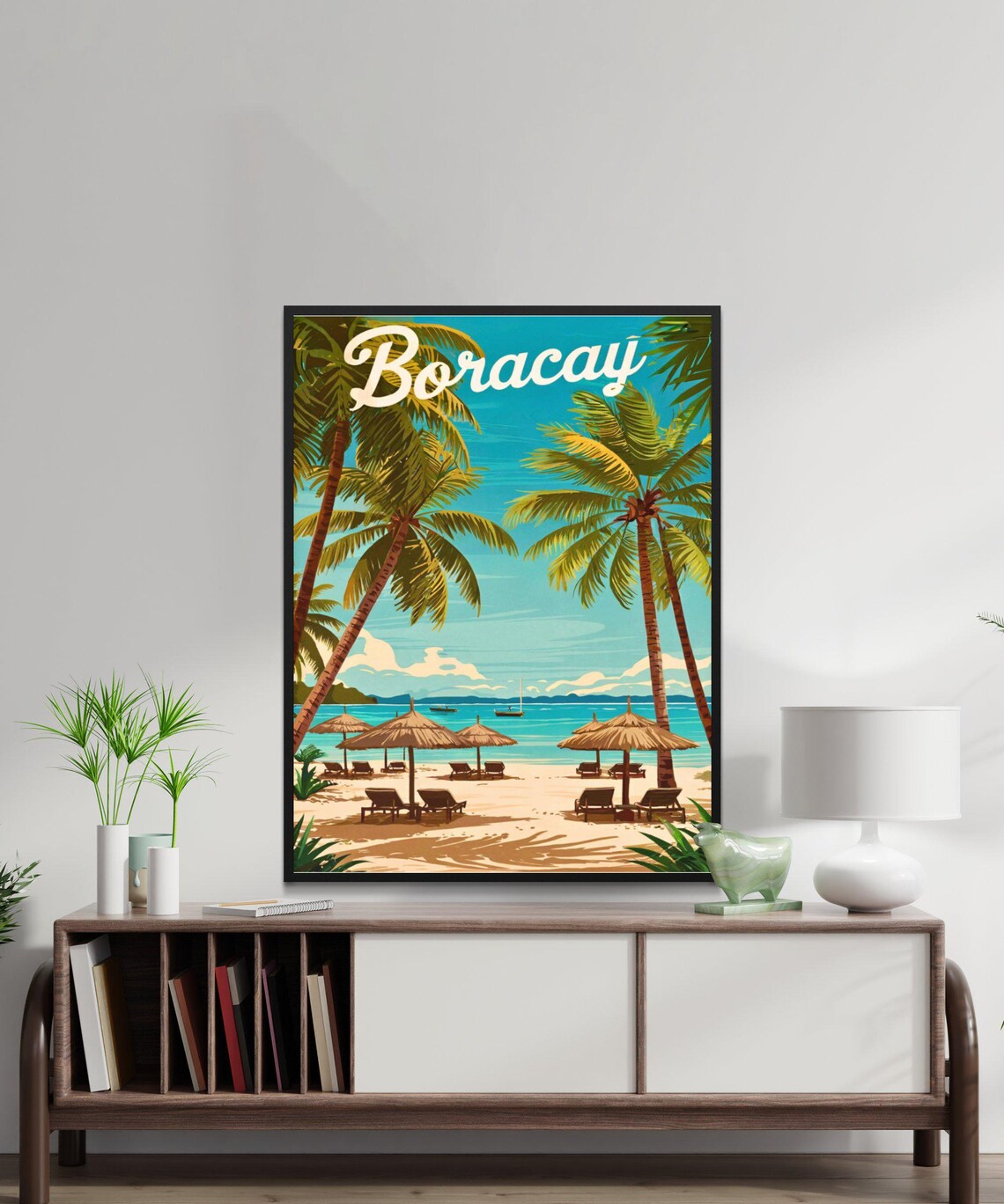 Boracay Philippines Vintage Palm Beach Umbrella Retro Travel Poster - Image 4