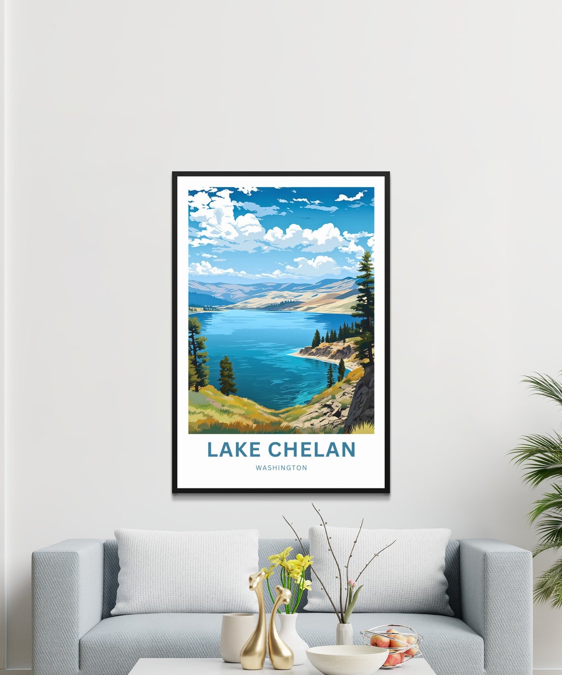Personalized Lake Chelan Washington Blue Lake Hills Vista Poster - Image 3