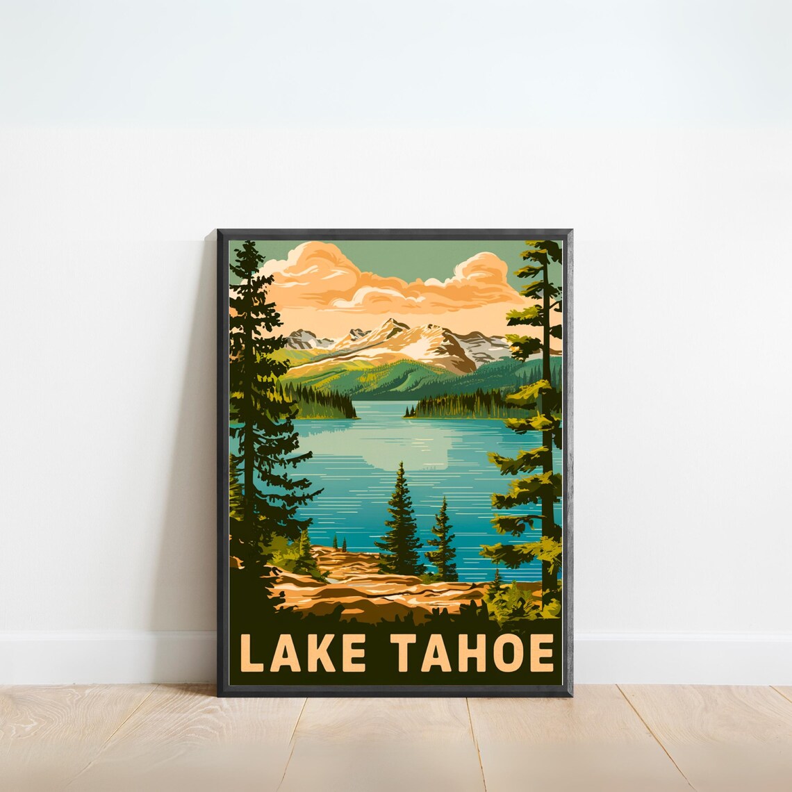 Lake Tahoe Vintage Travel Poster, California Wall Art