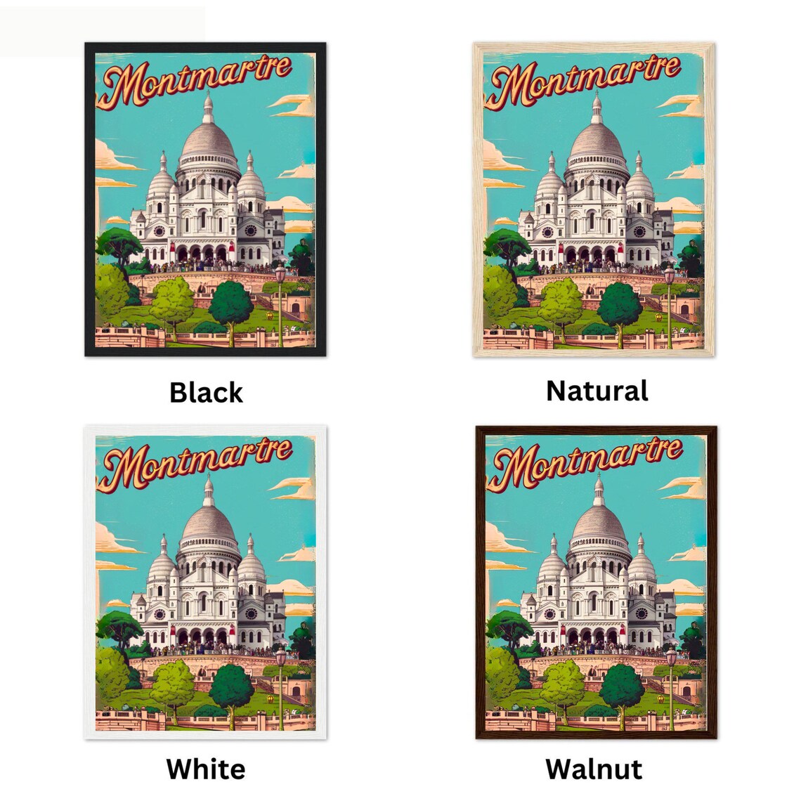 Montmartre Paris Vintage Travel Poster Sacre Coeur Basilica Landmark - Image 4