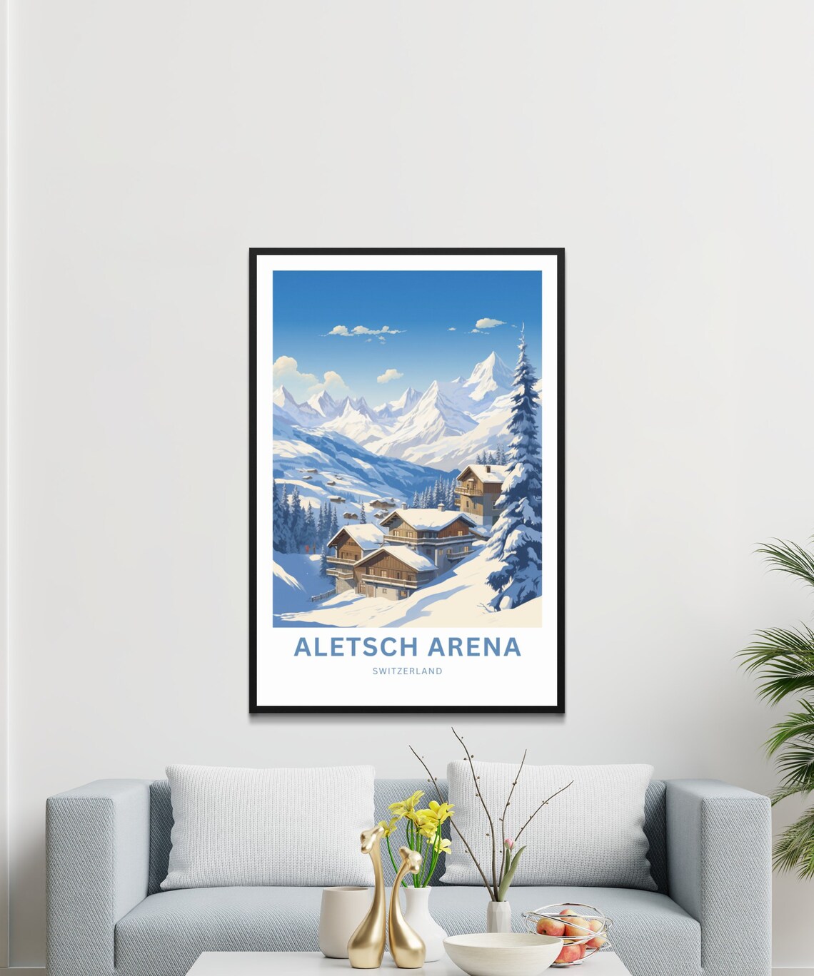 Aletsch Arena Switzerland Snowy Chalets Winter Wonderland Poster - Image 3