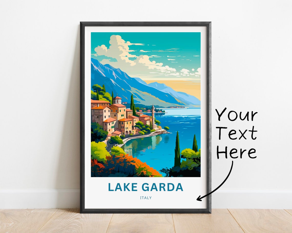 Personalized Lake Garda Italy Lakeside Village Custom Travel Poster