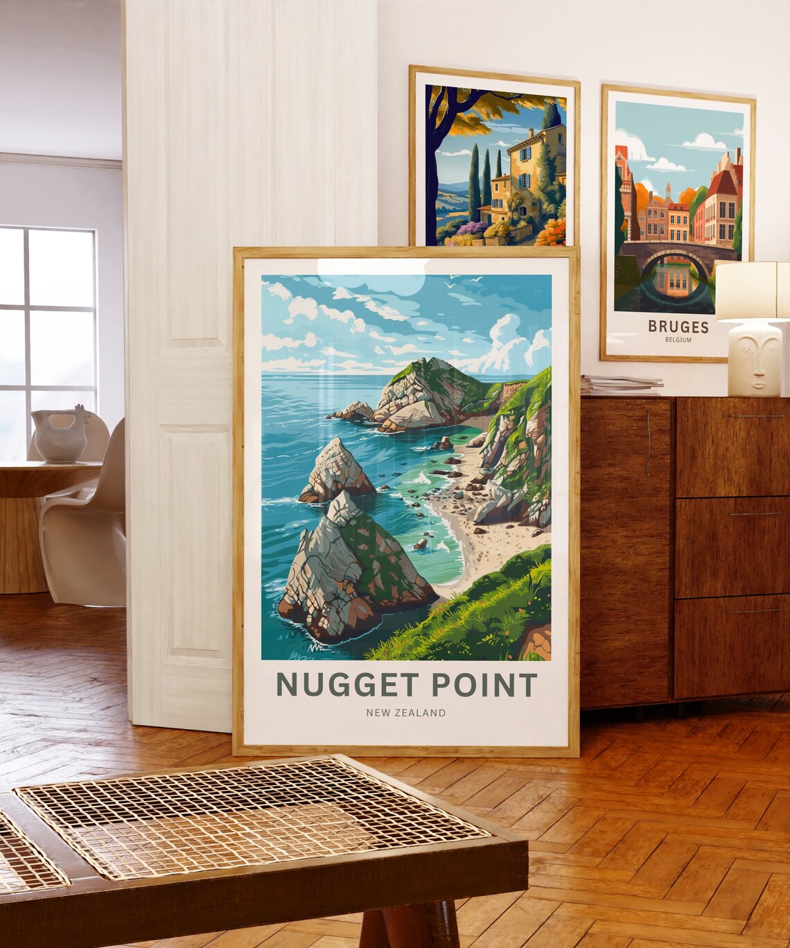 Nugget Point New Zealand Rocky Coast Retro Style Travel Poster - Image 5