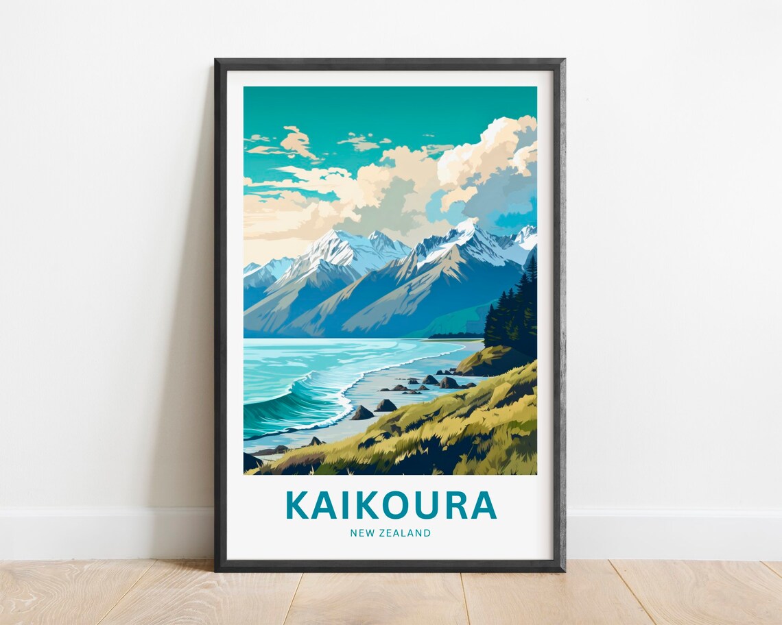 Kaikoura New Zealand Snowcapped Mountain Ocean Coastline Poster