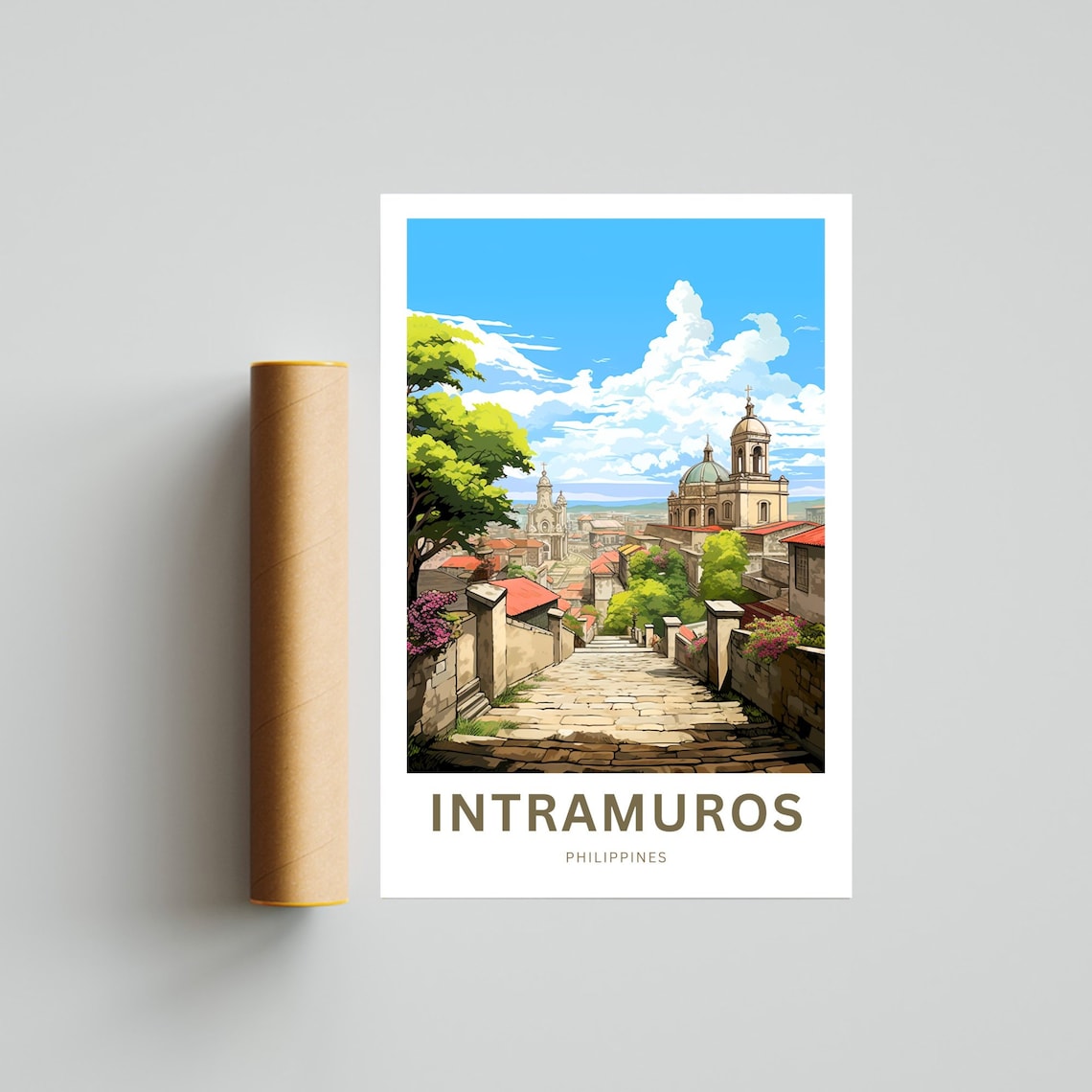 Intramuros Philippines Colonial Street Church View Art Poster - Image 4