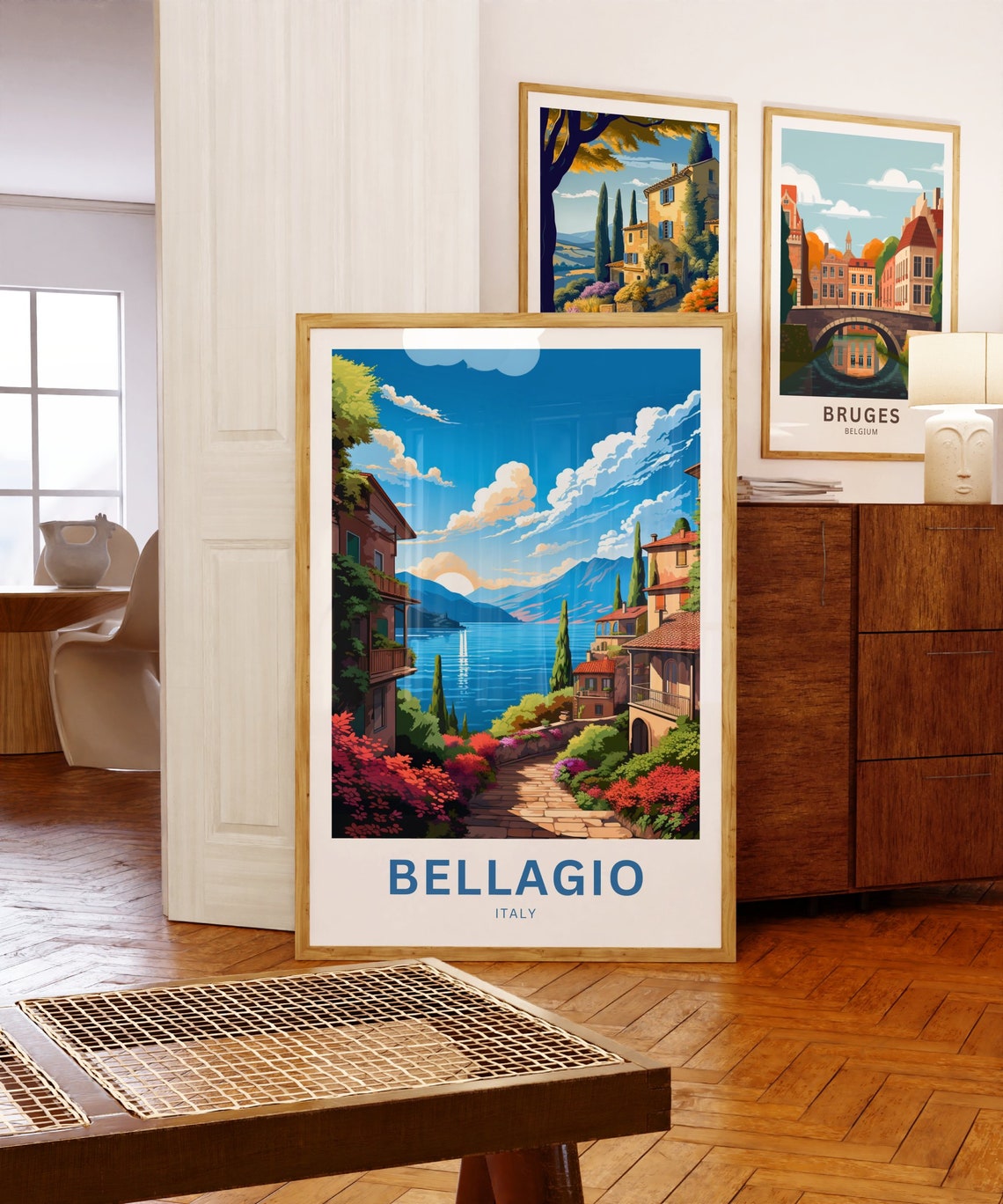 Bellagio Italy Lakefront Villa Path Sunset Personalized Poster - Image 5