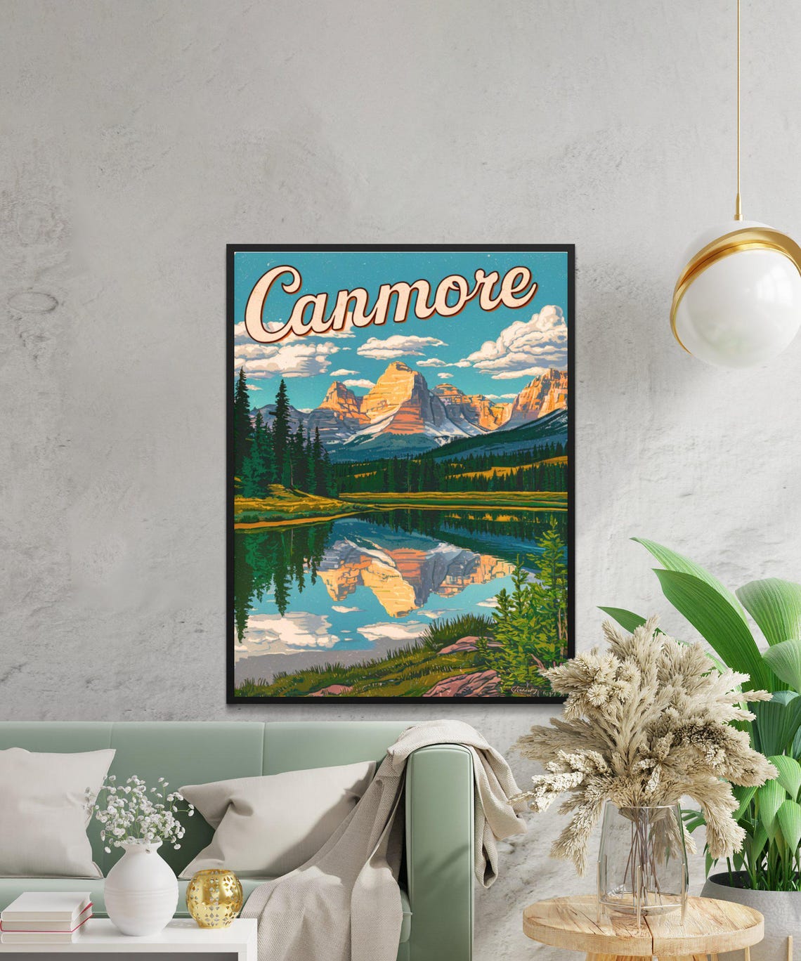 Canmore Retro Mountain Lake Reflection Vintage Travel Poster - Image 3