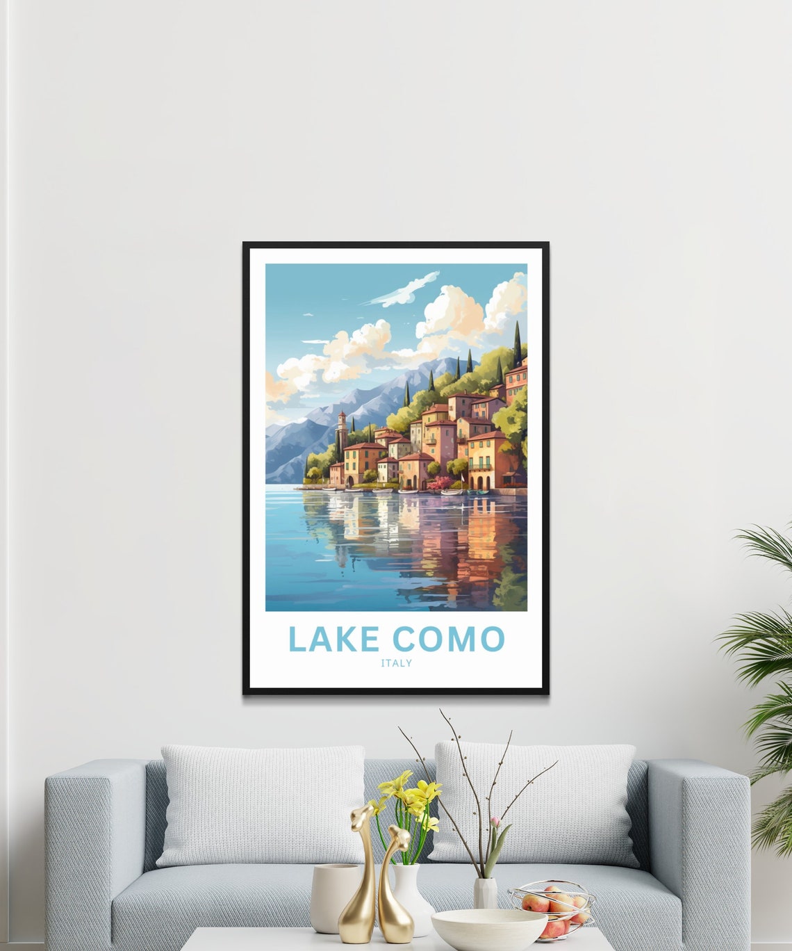 Lake Como Italy Lakeside Village Reflection Mountain View Poster - Image 2